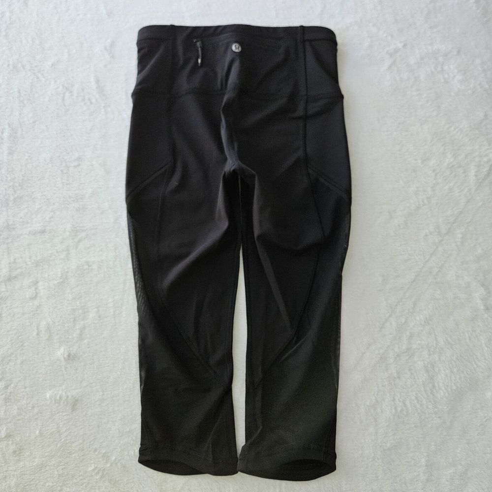 Lululemon Legging Size 4 Run With The Sun Crop‎ Black Mesh Reflective Detail Gym - Picture 7 of 11